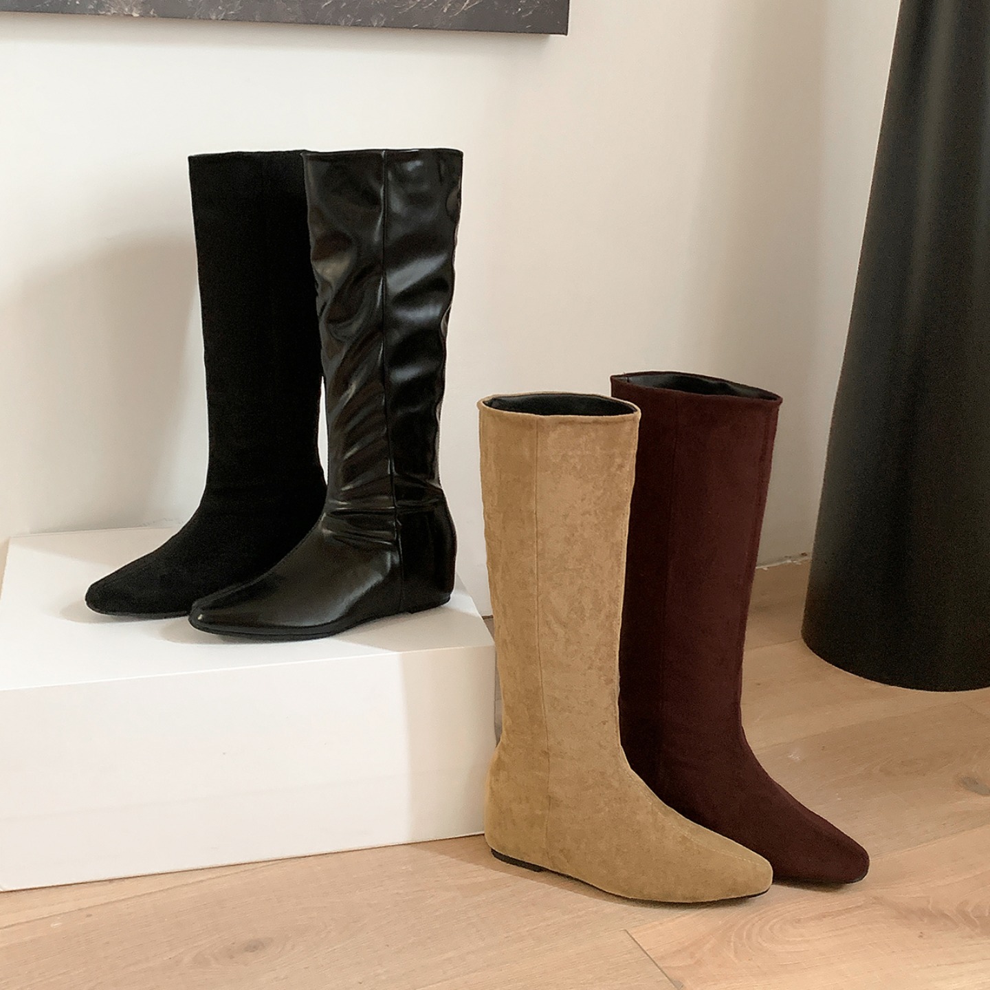 Petite Height Increasing Long Boots Women 2025 Autumn Winter New Style Slim Square Toe Riding Boots Versatile Tall Boots