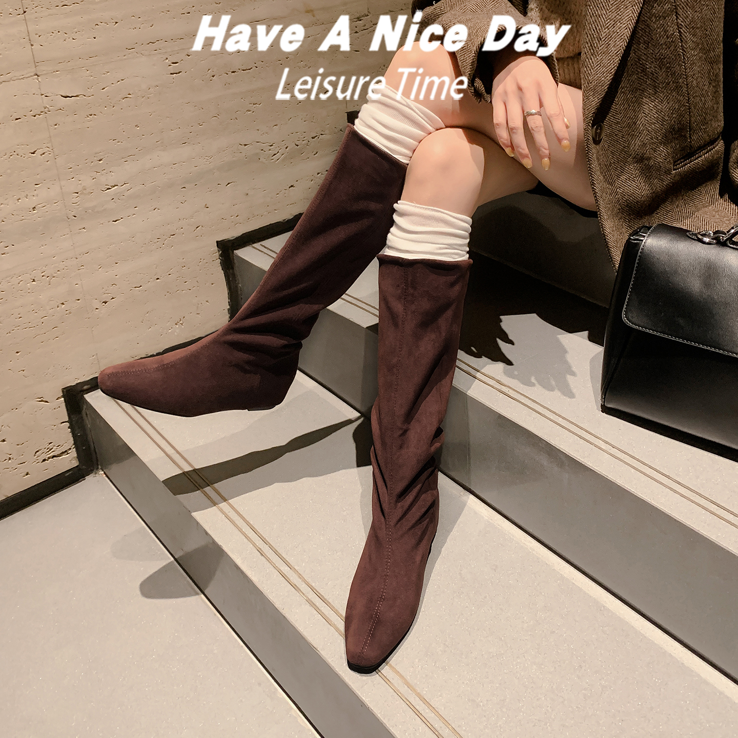 Petite Height Increasing Long Boots Women 2025 Autumn Winter New Style Slim Square Toe Riding Boots Versatile Tall Boots - Image 4