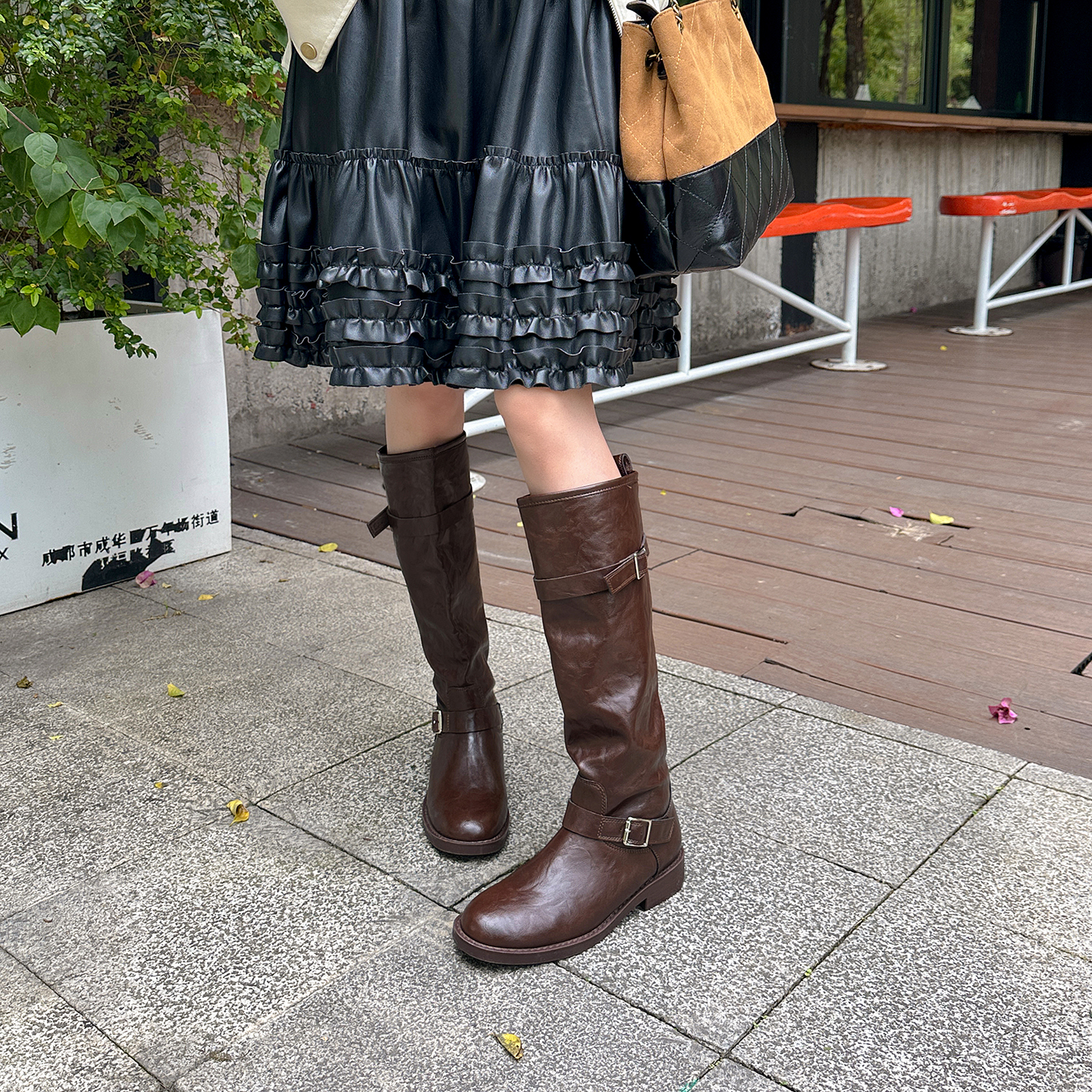New Autumn Winter Trendy Round Toe Belt Buckle Chunky Heel Tall Riding Boots for Women - Image 3