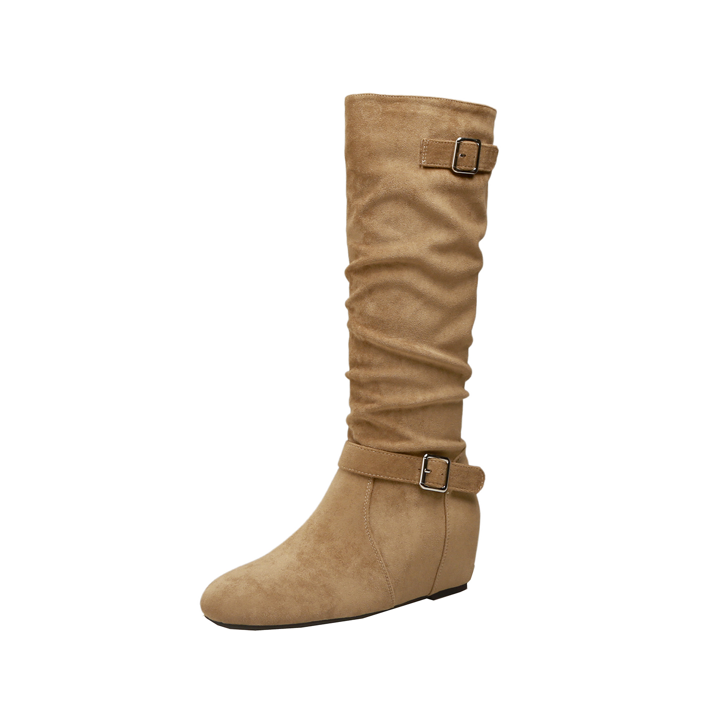 Crape Myrtle 2025 Fall Winter Women's High Top Boots with 5cm Hidden Heel, Korean Style Buckle Design, Street Fashion Chunky Boots - Image 5