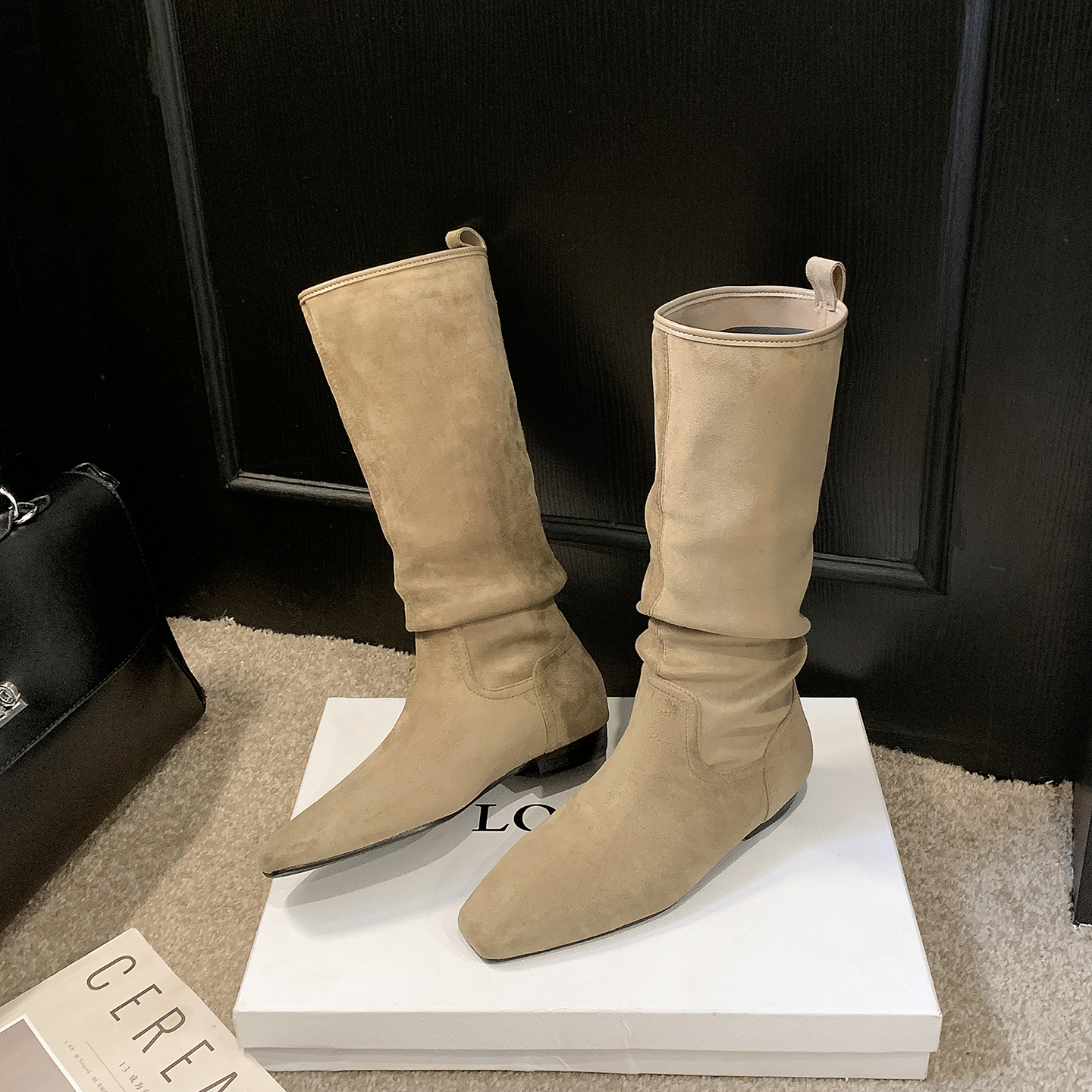 2025 New Winter Frosted Leather Long Boots Square Toe Flat High Top Boots Suede Knight Straight Boots for Women