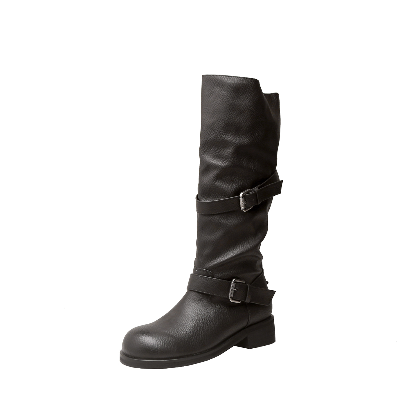 2025 New Retro Brown Distressed Motorcycle Boots Women Low Heel Mid Calf Combat Boots - Image 5
