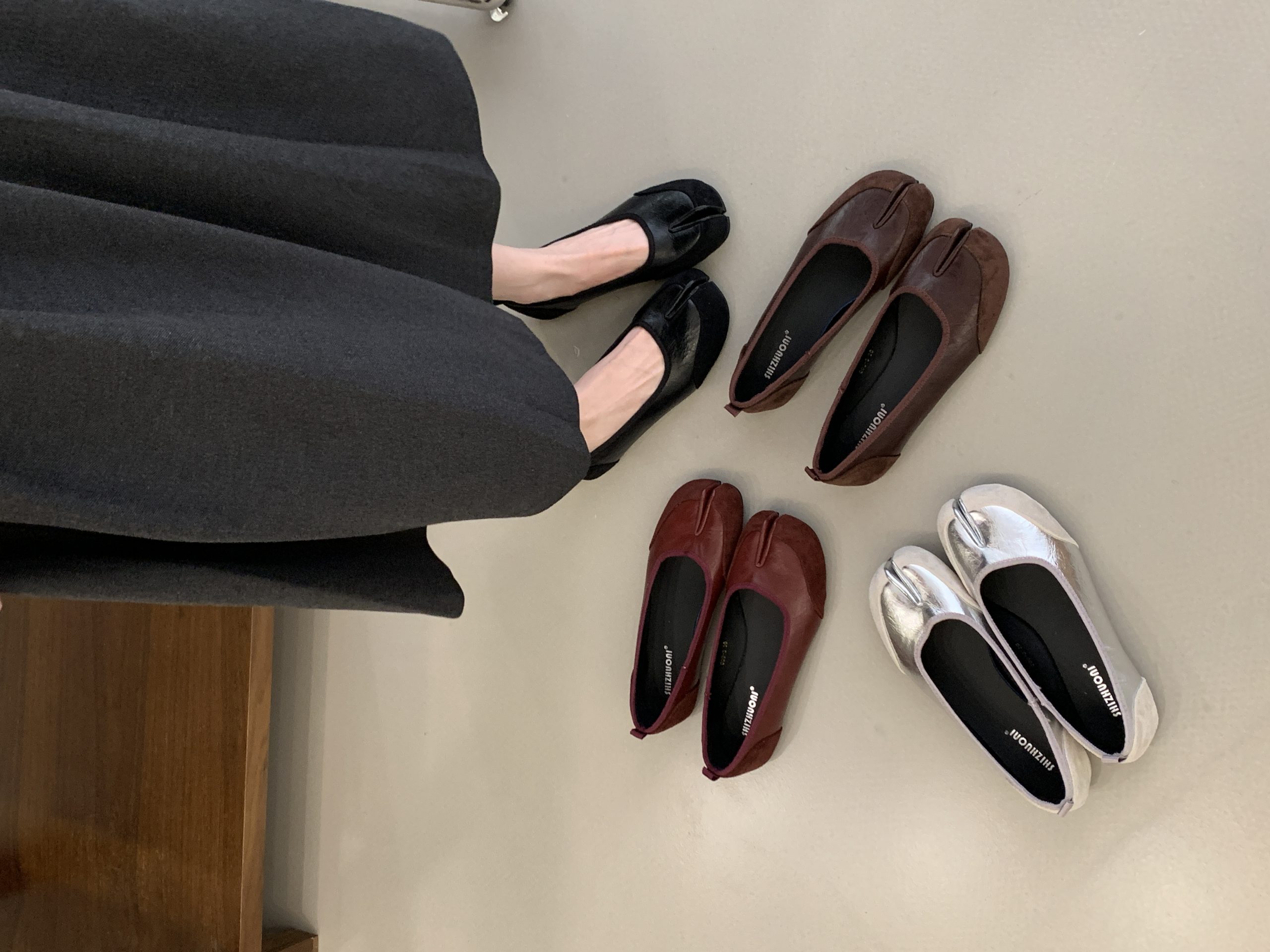 2025 New Retro Genuine Leather Split Toe Pig Hoof Shoes Women Flat Ballet Mary Jane Low Top Shoes