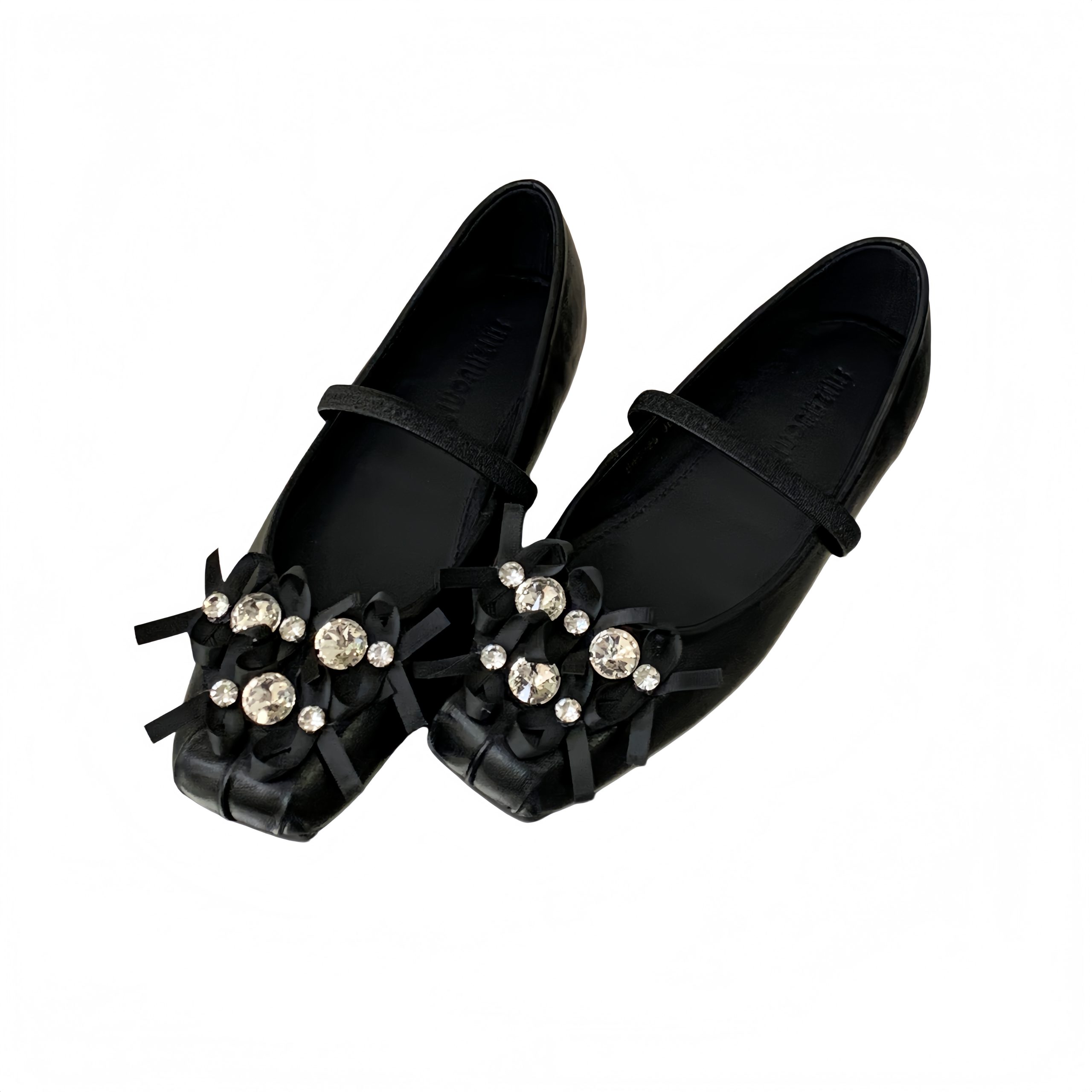 Bow Rhinestone Mary Jane Shoes Women Flat Low Top Square Toe Slip On - Image 5
