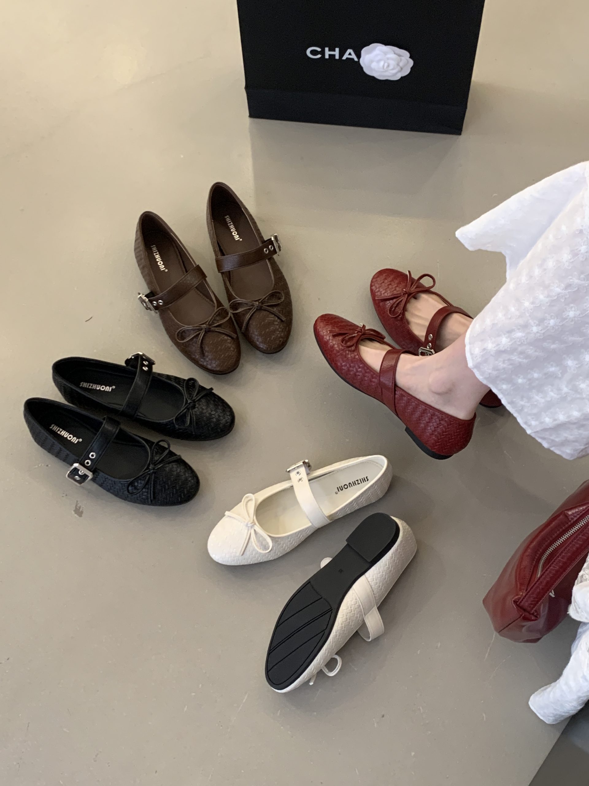 French Bow Ballet Flat Shoes for Women 2026 Round Toe Buckle Slip-On Casual Shoes