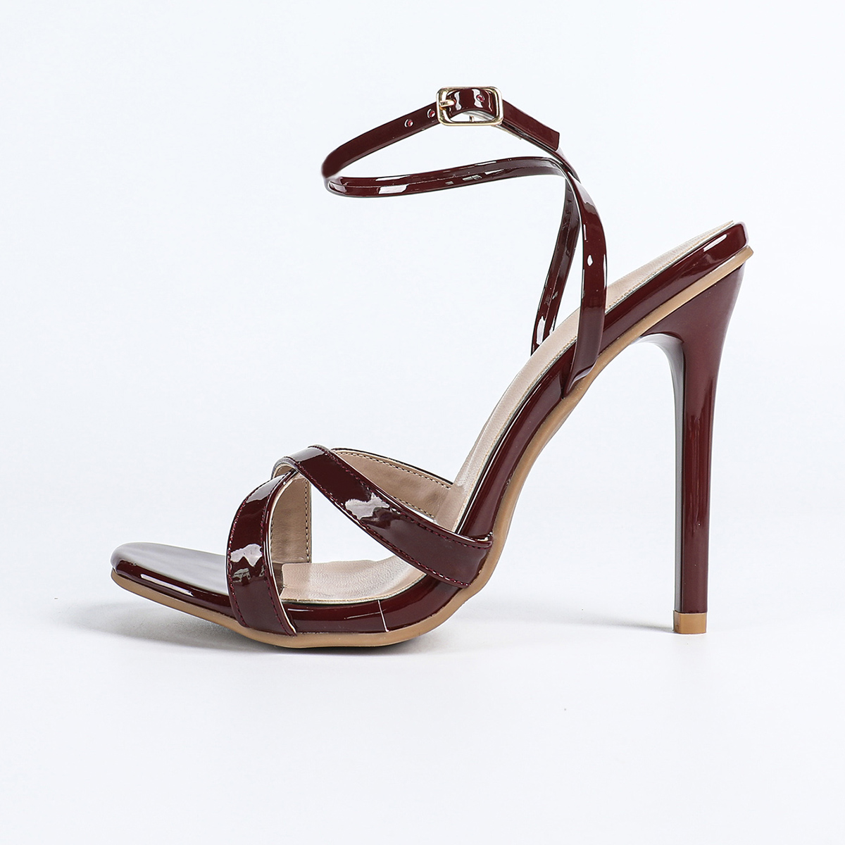 French Vintage Wine Red Cross Strap Square Toe Open Toe High Heel Sandals for Women Party Dress Shoes Summer New - Image 5