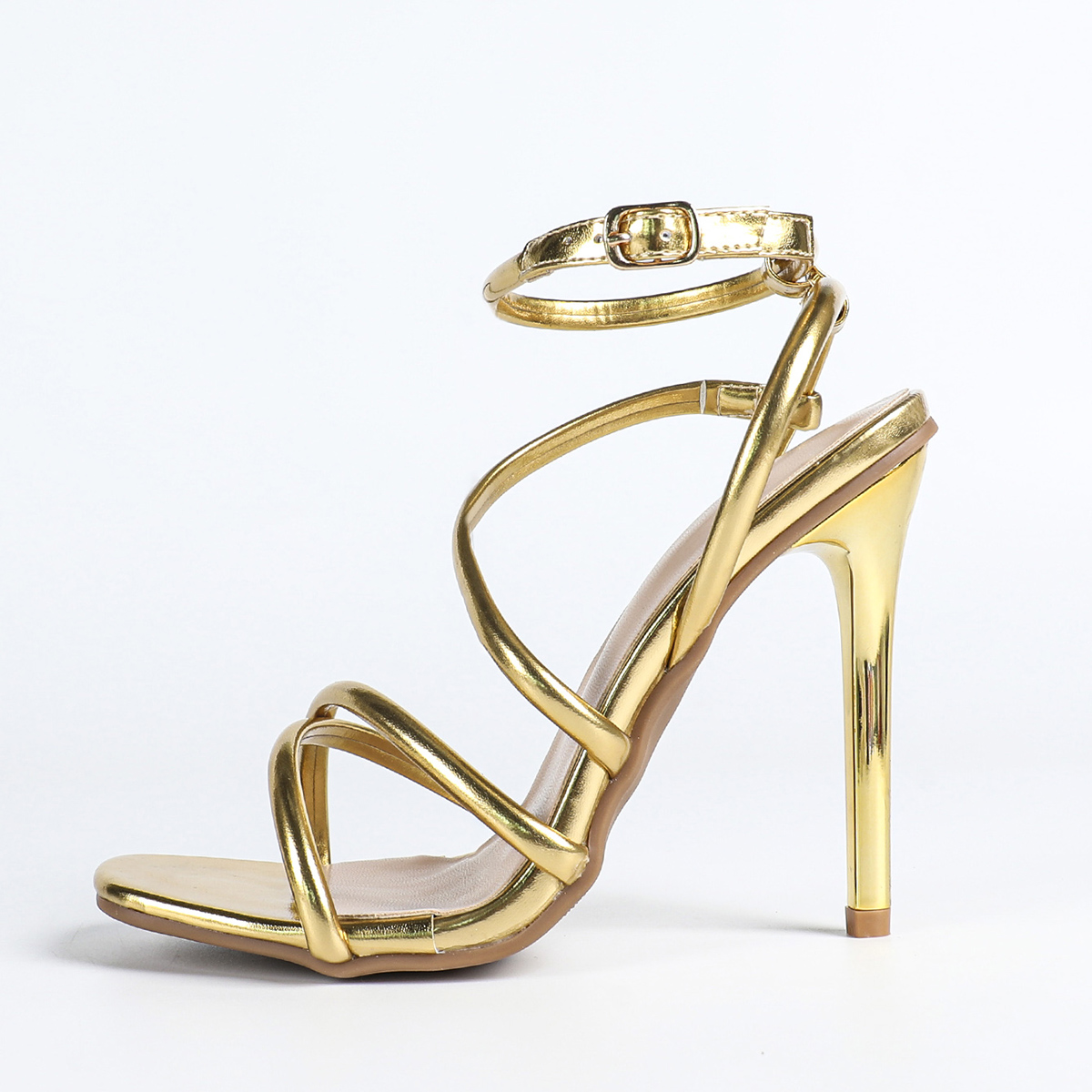 Gold High Heel Sandals for Women 2026 Spring Summer Thin Heel Cross Strap Square Toe Open Toe Roman Sandals Fairy Style - Image 5