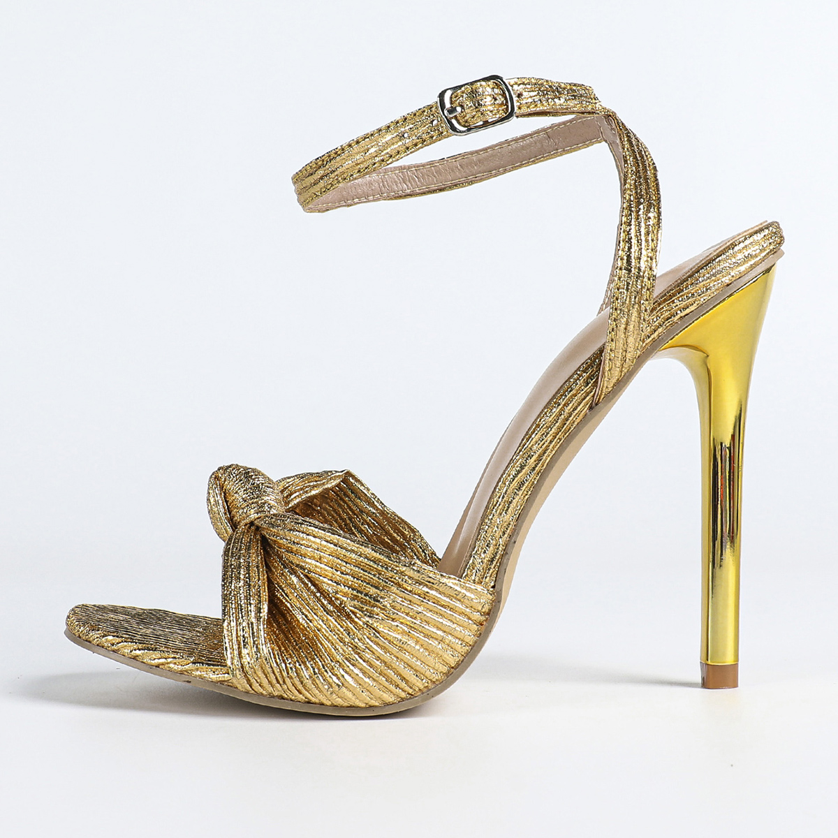 Light Luxury Banquet Gold Twisted Knot High Heel Women's Comfortable Square Toe Open Toe Thin Heel Buckle Sandals - Image 5