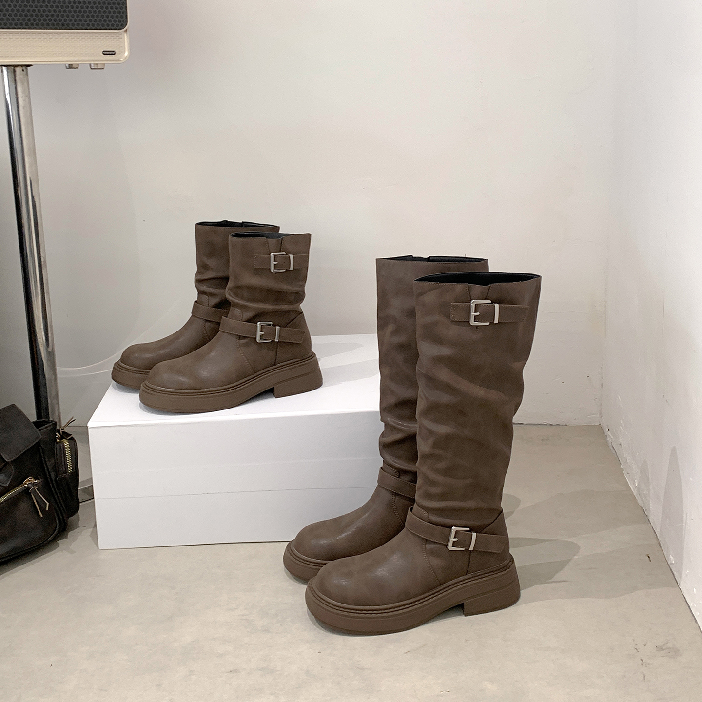 Thick Sole Tall Boots Women 2025 Autumn New Brown Over Knee Slim Fit Stacked Knight Boots - Image 3