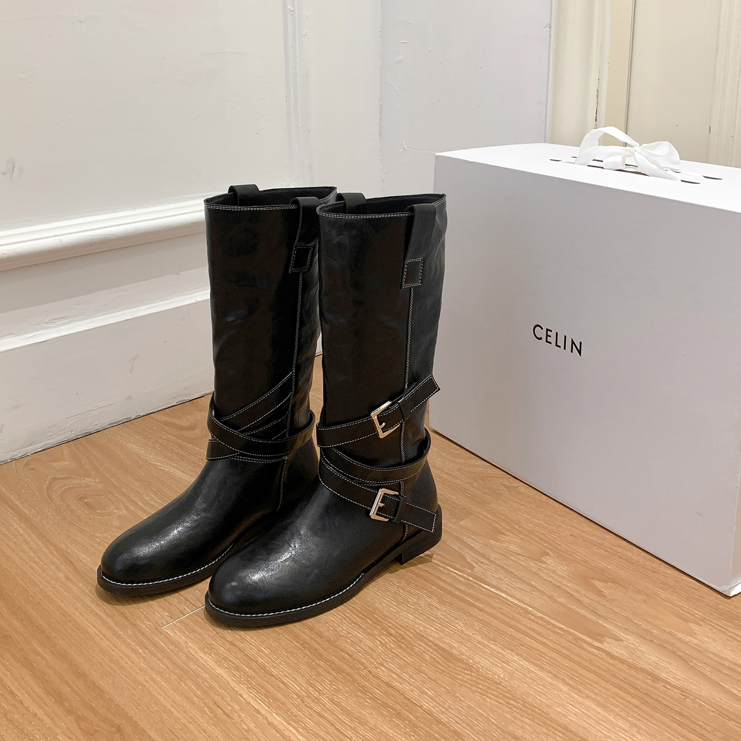 vintage-buckle-chunky-heel-mid-calf-boots-for-women-korean-style-retro-work-boots_1
